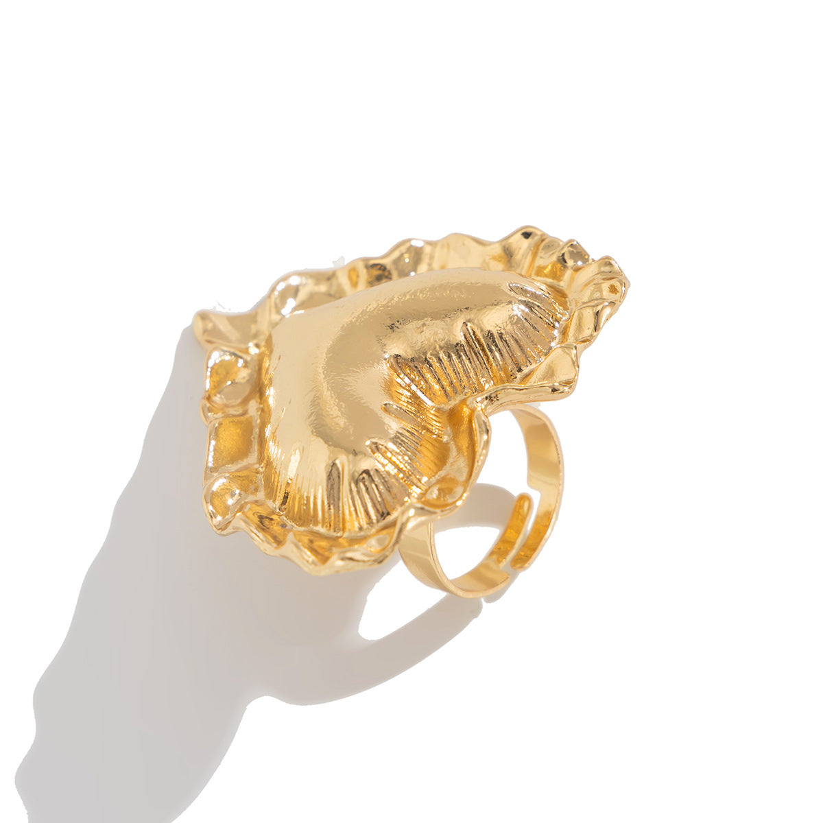 Beaten Finish Heart 18K Gold Plated Free Size Ring For Women