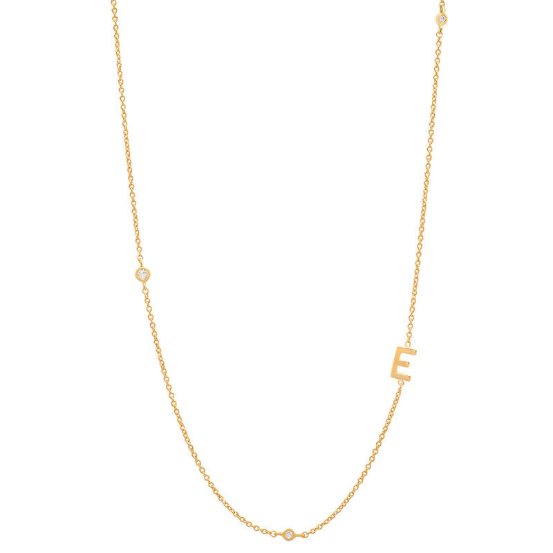 Initial Alphabets Letters 18K Gold Cubic Zirconia Stainless Steel Anti Tarnish Necklace For Women