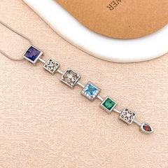 Designer Rainbow Crystal Gold Silver CZ Stainless Steel Necklace