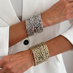 Heavy Look Square Stone Style Gold Silver Plated Beads Alloy Bracelet