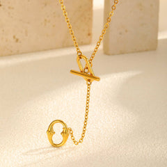 Simple Y-Style Toggle Gold Plain Anti Tarnish Stainless Steel Necklace