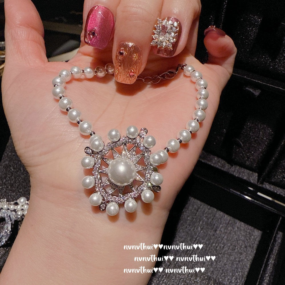 Star Silver Plated Cubic Zirconia Pearl Alloy Bracelet For Women