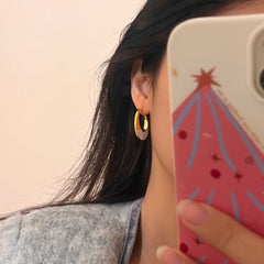 Oval Two Tone 18K Gold Silver Cubic Zirconia Hoop Earring For Women