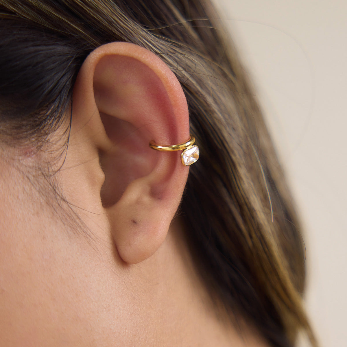 Gold Minimalist Cubic Zirconia Stainless Steel Ear Cuff Earrings Women