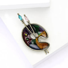Multi Color Artistic Paint Tray Gold Enamel Brooch For Women