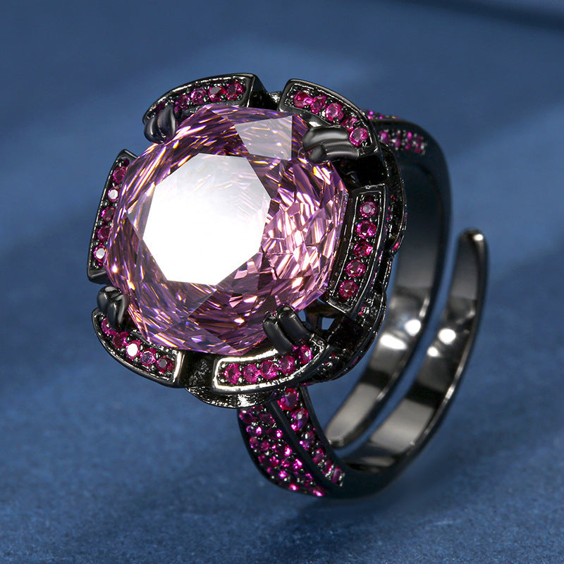 Rose Pink Purple Solitaire CZ Anti Tarnish Adjustable Ring