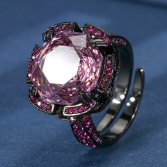 Rose Pink Purple Solitaire Cubic Zirconia Anti Tarnish Adjustable Ring For Women