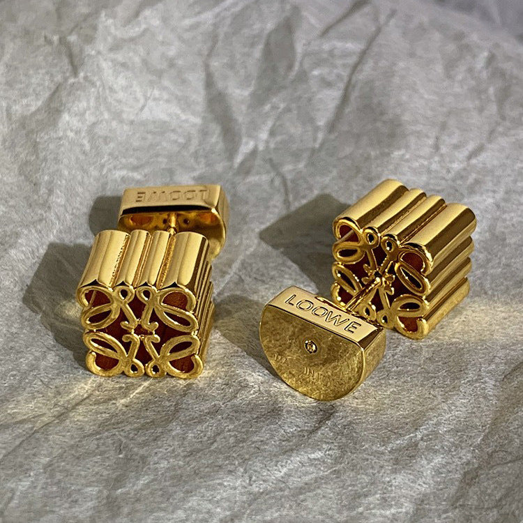 Sqaure filigree 18K Gold Silver Anti Tarnish Stud Earring For Women