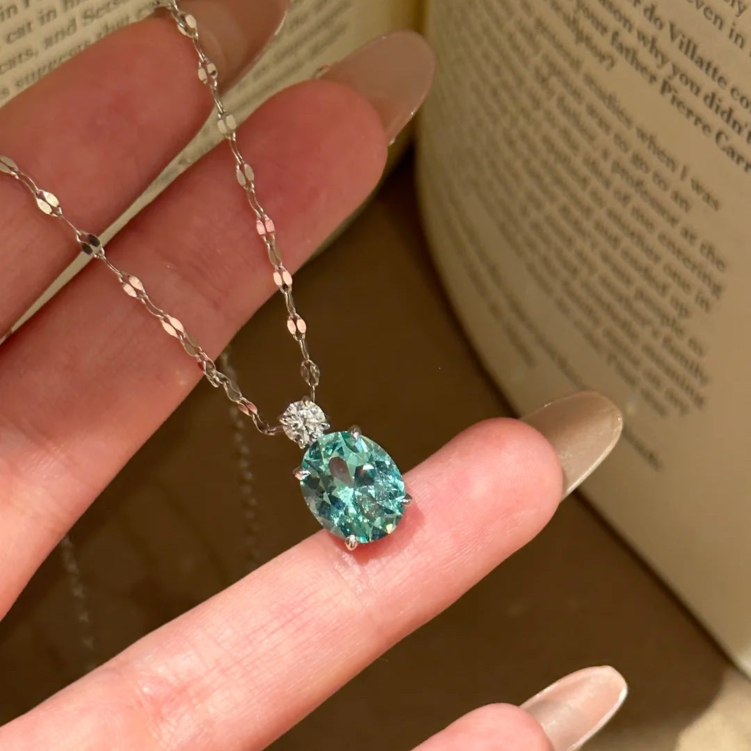 Designer Oval Cut Aquamarine CZ Silver Copper Necklace Earring Set