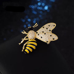 Black Yellow Honey Bee Gold Cubic Zirconia Copper Brooch For Women