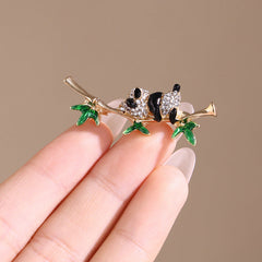 Multi Color Panda Gold Plated Rhinestone Brooch For Women