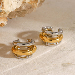 Trendy Dual-Tone 18K Gold & Silver Plated Spiral Stainless Steel Ear Cuff For Women