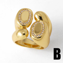 Luxury Gold Plated Oval CZ Sculptural Copper Anti Tarnish Fancy Ring