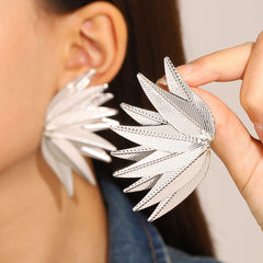 Pointy Leaf Silver Stud Dangler Earring For Women