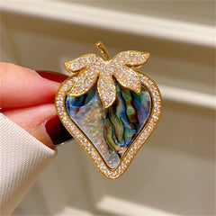 Multi Color Designer Strawberry Gold Plated Abalone Shell Copper Brooch