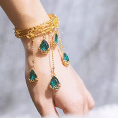 Drop Green Blue 18K Gold Plated Anti Tarnish Charm Cuff Kada Bracelet For Women