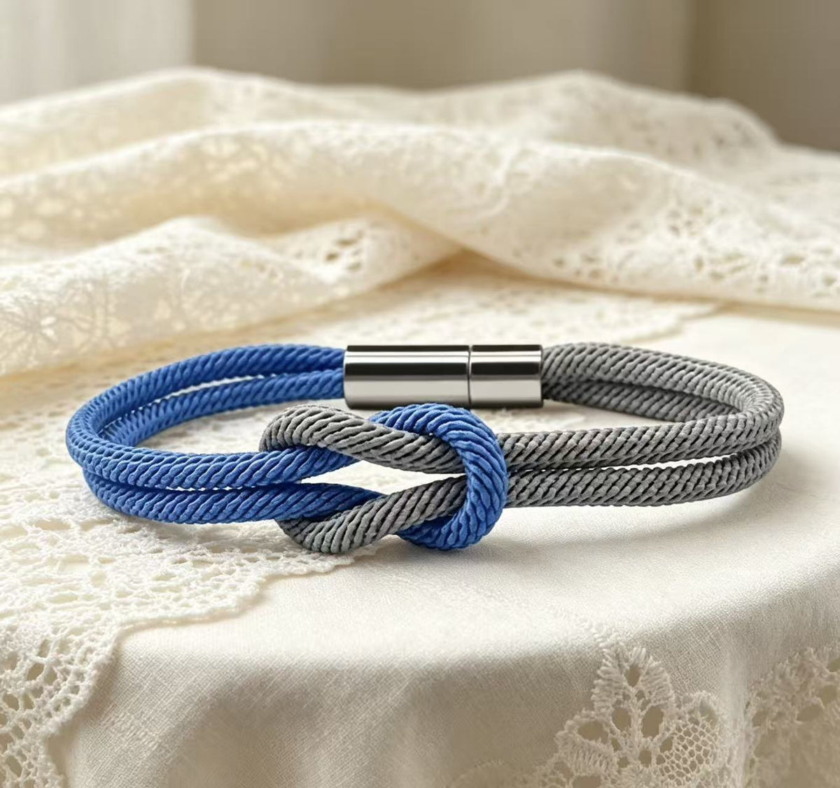 Multi Color Infinity Knot Silver Plain Fabric Bracelet For Women