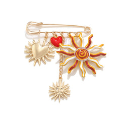 Multi Color Sun,Heart,Pearl,SafetyPin Gold Enamel Brooch For Women