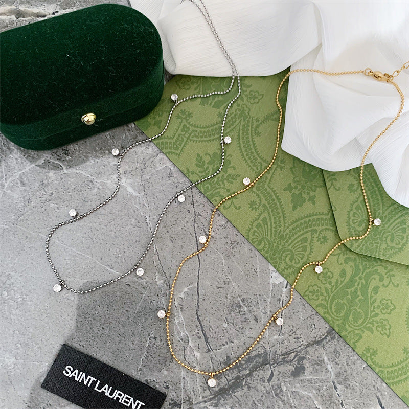 Solitaire 18K Gold Stainless Steel Cubic Zirconia Necklace Chain For Women