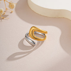 Luxury Minimalist Moon & Oval Dome Gold Silver Plated Alloy Fancy Ring
