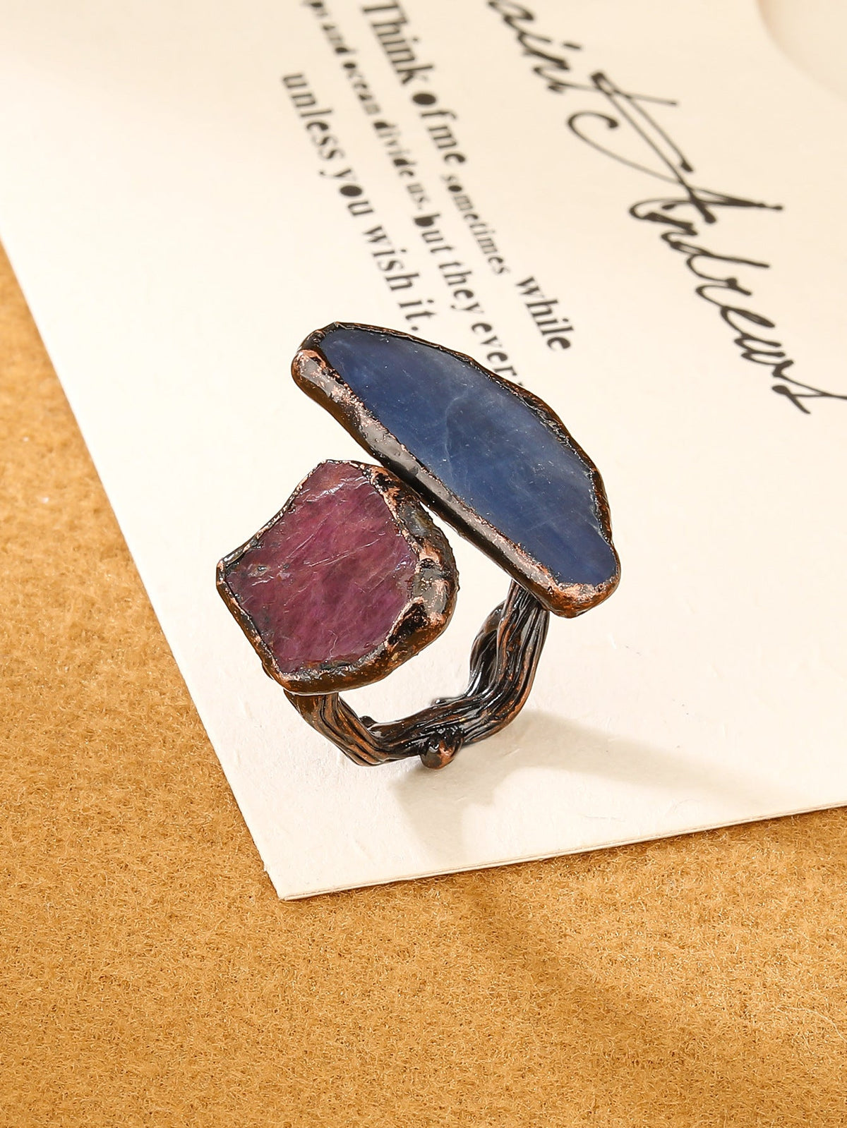 Red Blue Gemstone Crystal Adjustable Ring For Women