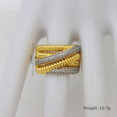 Designer Dual Tone Gold Silver Multi Layer CZ Copper Adjustable Ring