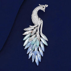 Peacock Cubic Zirconia Blue Red Silver Anti Tarnish Brooch For Women