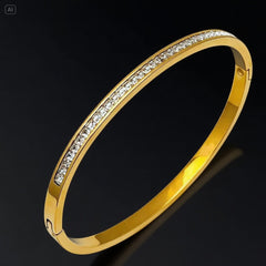 Surface Baguette Cubic Zirconia 18K Gold Stainless Steel Openable Kada Bracelet For Women