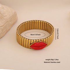Red Pink Stretchable Lip Style Gold Plated Stainless Steel Bracelet