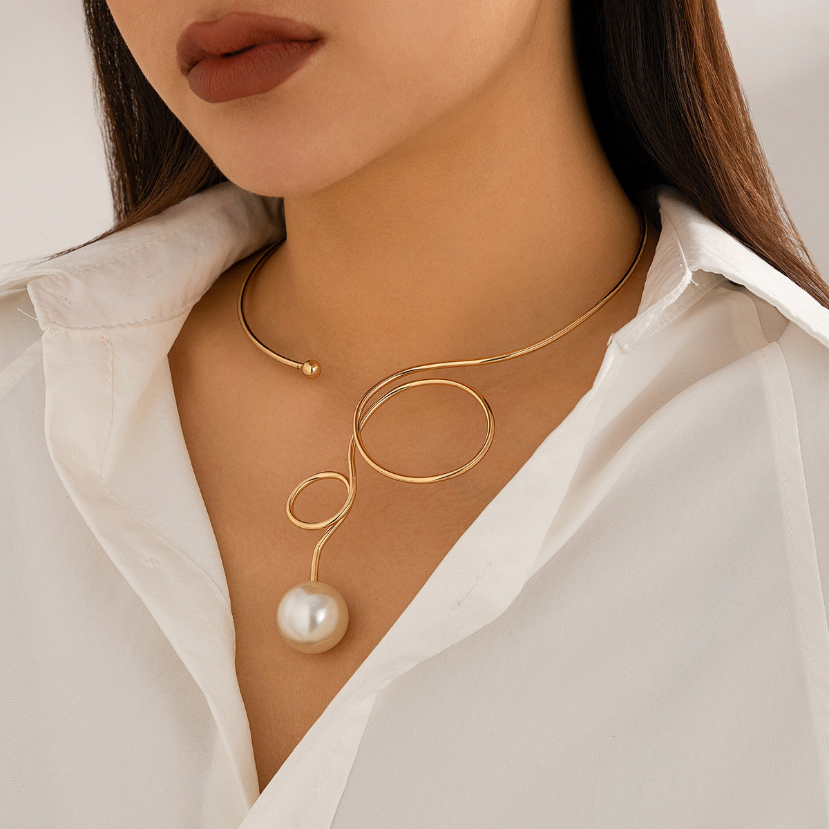 Bow Pearl 18K Gold Hasli Choker Necklace For Women