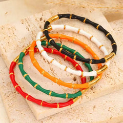 Multi Color Bamboo Style Gold Plated Stainless Steel Bracelet For Women