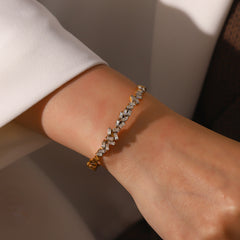 Designer Baguette Gold CZ Anti Tarnish Copper Cuff & Kada For Women