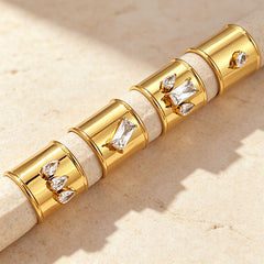 Designer Wide Band Gold Plated CZ Stainless Steel Anti Tarnish Fancy Ring