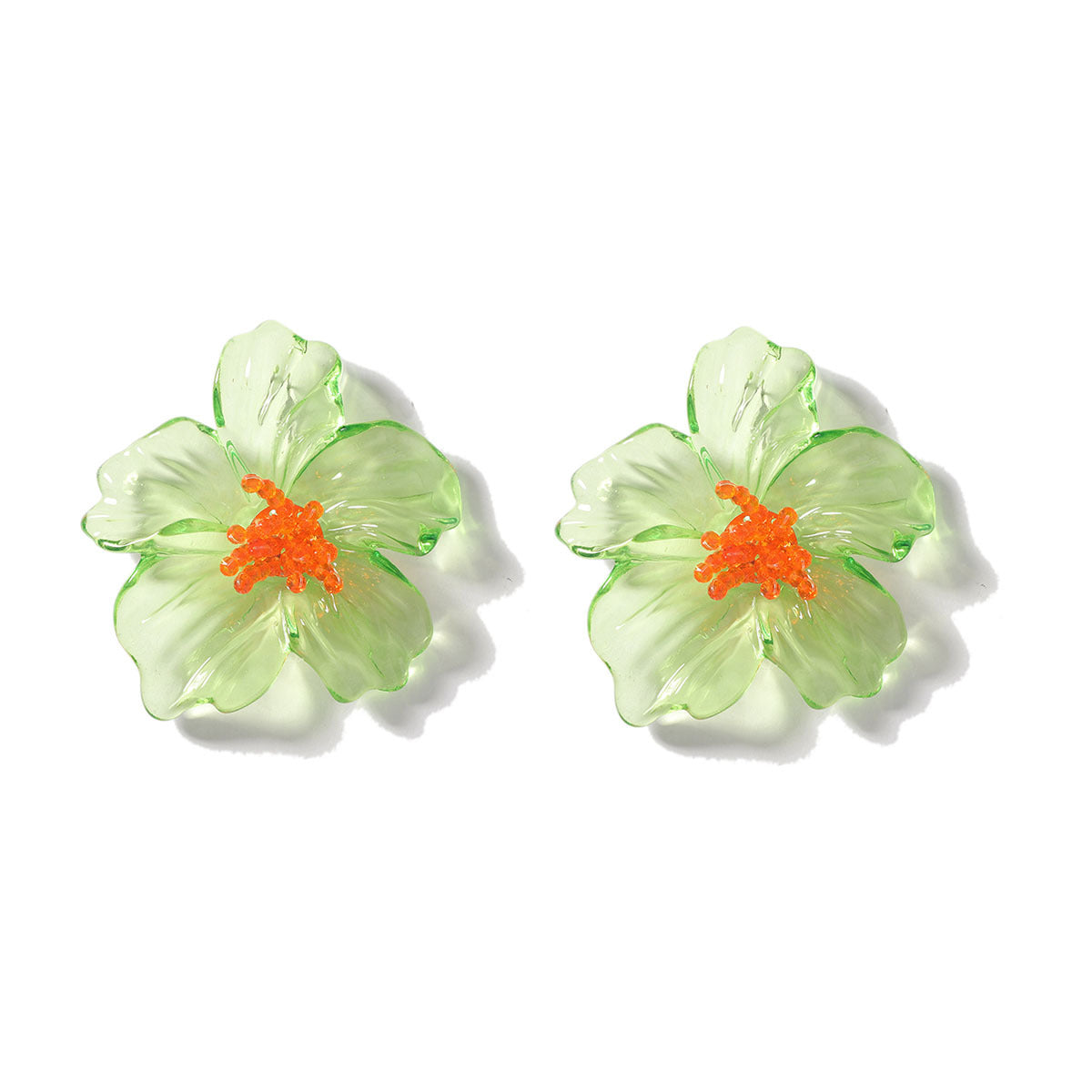 Acrylic Transparent Flower Orange Dangler Stud Earring For Women