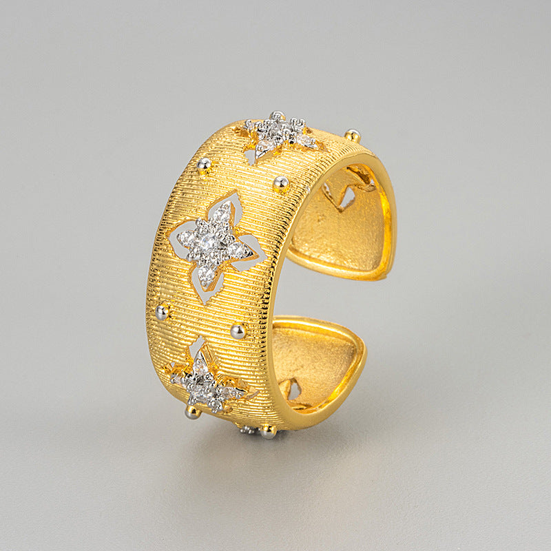 Designer Floral CZ Dual Tone Gold Silver Plated Copper Cocktail Ring