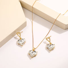 Multi Color Heart Gold Crystal Necklace Earring Set  For Women