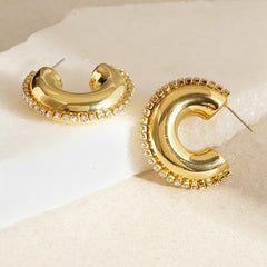 18K Gold Silver Cubic Zirconia Stainless Steel Hoop Earring for Women