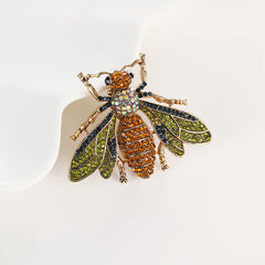 Luxury Bee Gold Plated Green & Amber Crystal Alloy Brooch For Women