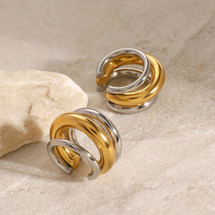 Two Tone 18K Gold Silver Anti Tarnish Stainless Steel Ear Cuff Earring For Women