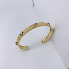 Designer Dual Tone Gold Silver CZ Copper Textured Bracelet Ring Set
