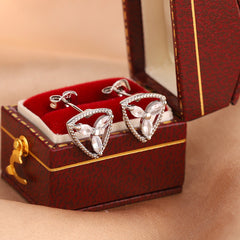 Silver Triangle Floral Cubic Zirconia Copper Stud Earrings For Women