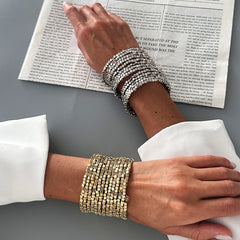 Heavy Look Square Stone Style Gold Silver Plated Beads Alloy Bracelet