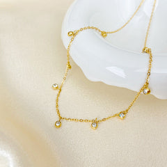 18K Gold Stainless Steel Cubic Zirconia Solitaire Necklace Chain For Women