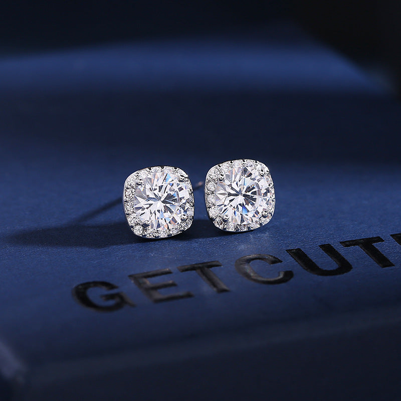 Square Silver CZ Halo Stud Earrings â€“ Anti Tarnish Copper