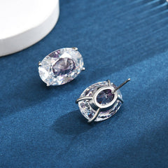 Silver Oval Cubic Zirconia Anti Tarnish Copper Stud Earrings For Women