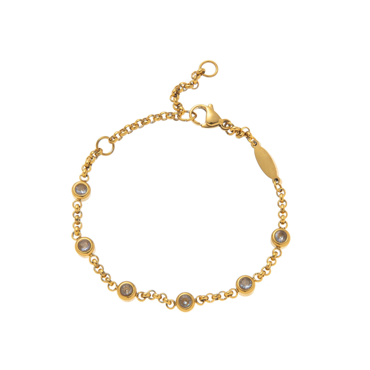 Multi Twelve Birthstone Gold CZ Stainless Steel Bracelet