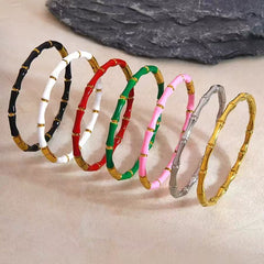 Multi Color Bamboo Style Gold Plated Stainless Steel Bracelet For Women