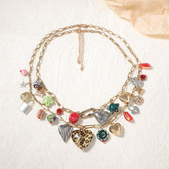 Dual Layer 18K Gold Heart Various Pieces Of Charm Necklace For Women