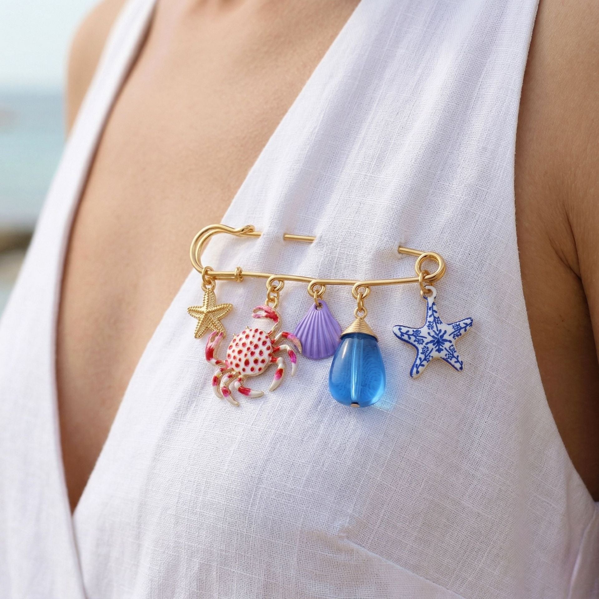 Multi Color Ocean Safety Pin Gold Enamel Brooch For Women