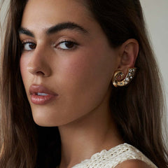 Elegant C-Curve Gold CZ Anti Tarnish Stainless Steel Stud Earrings